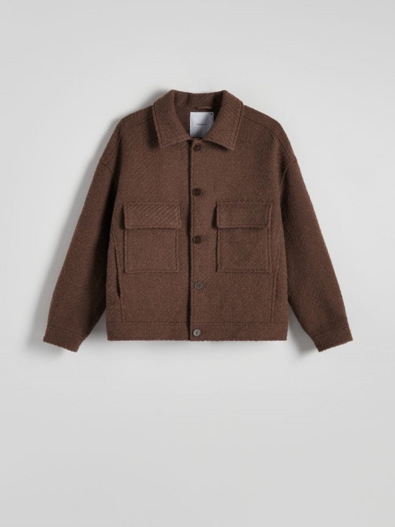 Brown Reserved Wool Blend Men's Jackets | NGCK-71365