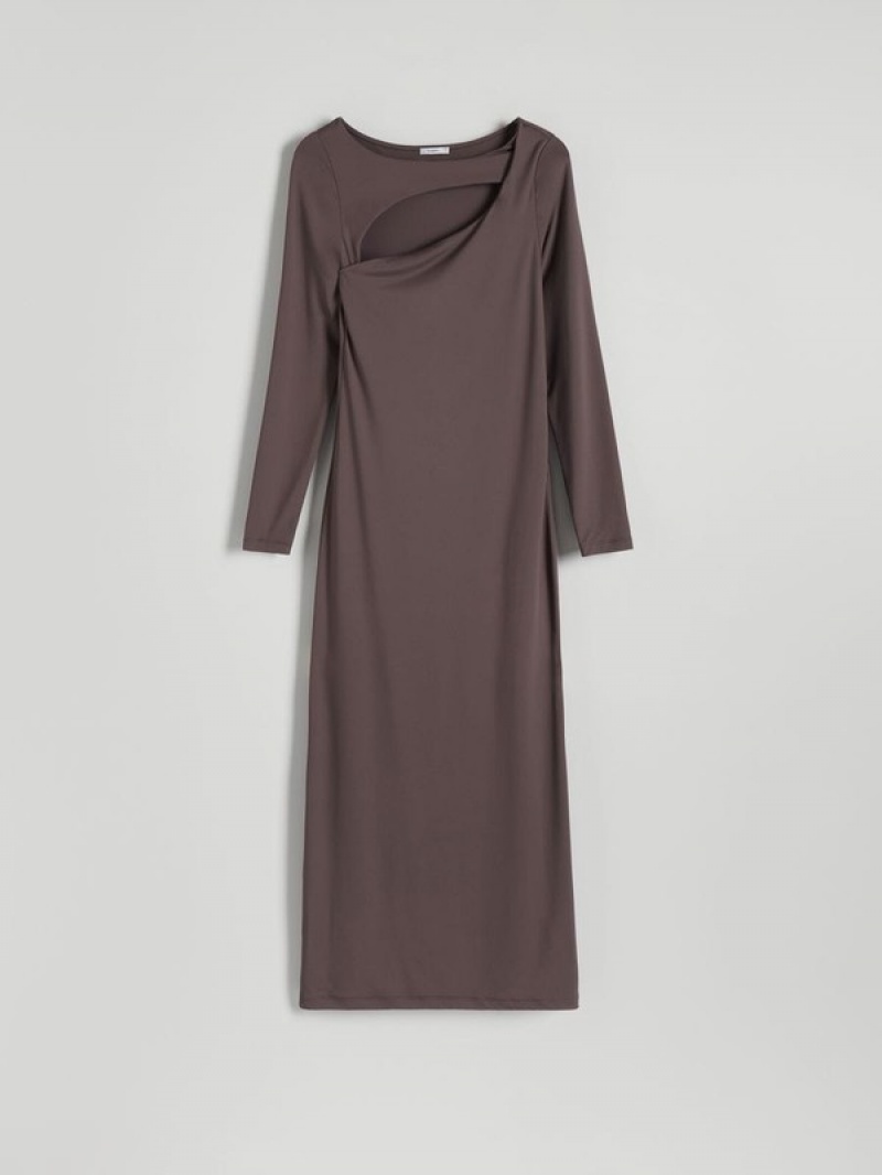 Burgundy Reserved Decorative Neckline Women's Dress | SXRU-96017