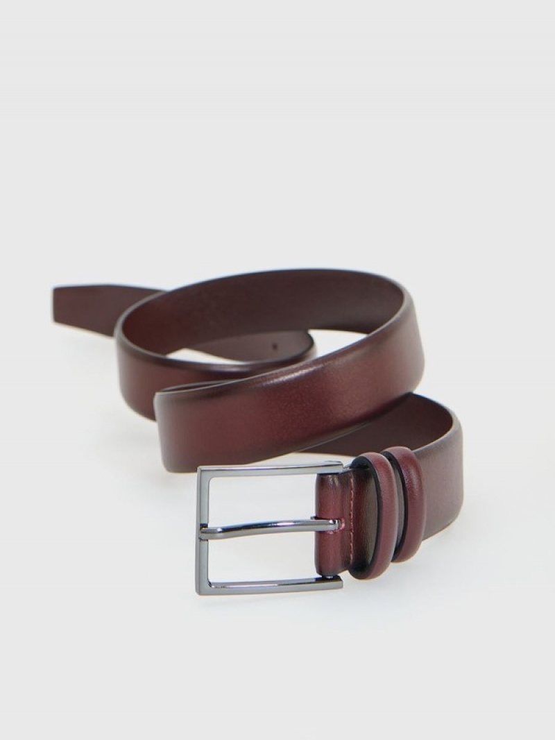 Burgundy Reserved Leatherbuckle Men's Belts | TSYI-80796