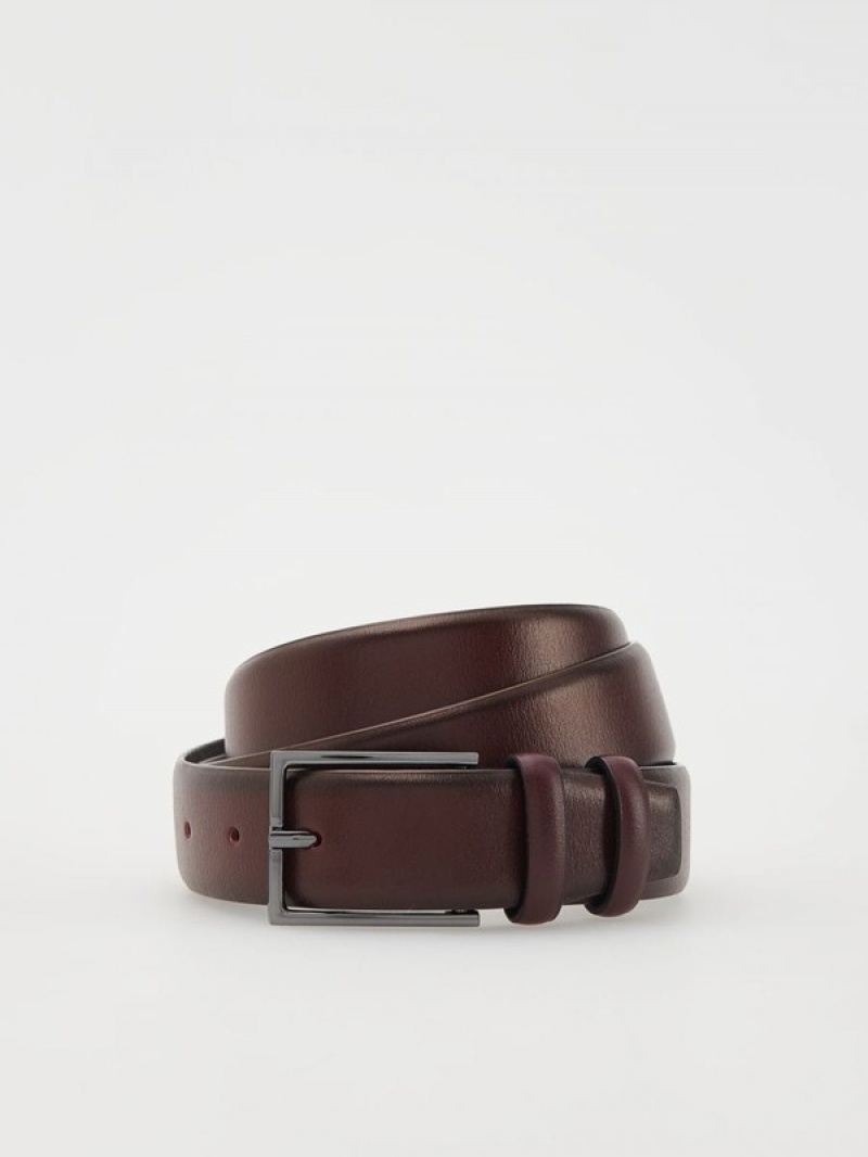 Burgundy Reserved Leatherbuckle Men\'s Belts | TSYI-80796