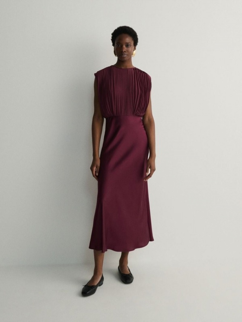 Burgundy Reserved Maxipleats Women's Dress | OUFC-69784