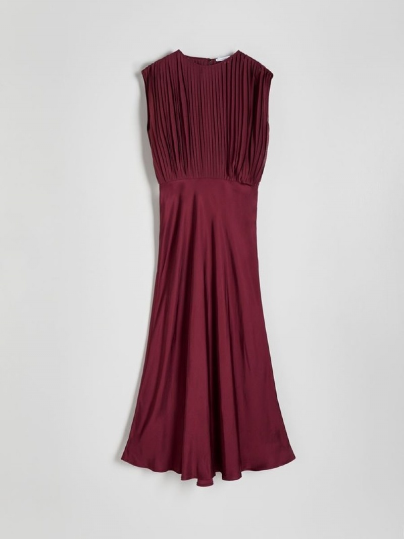 Burgundy Reserved Maxipleats Women's Dress | OUFC-69784