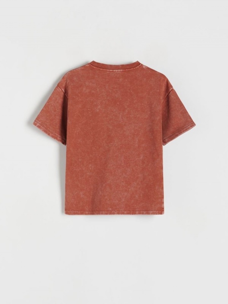 Burgundy Reserved Oversized T-wash Effect Boys' T-shirts | SGAQ-12058