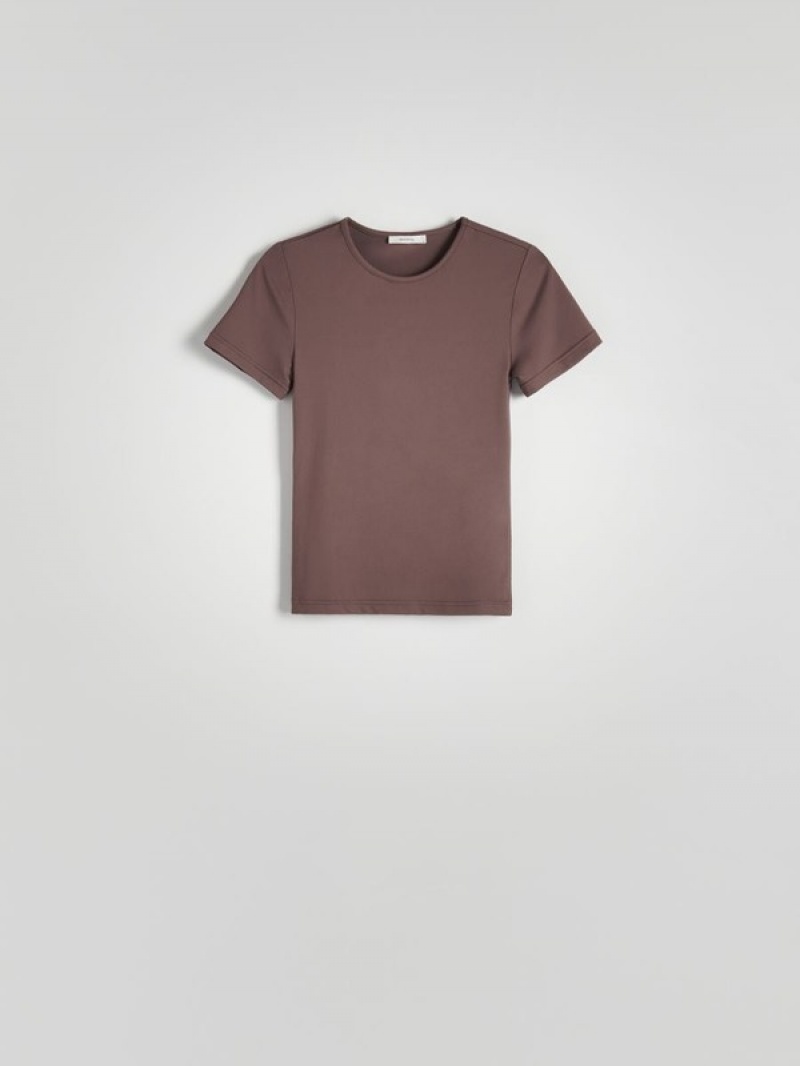 Burgundy Reserved Slim Fit Women's T-shirts | QKSX-60593