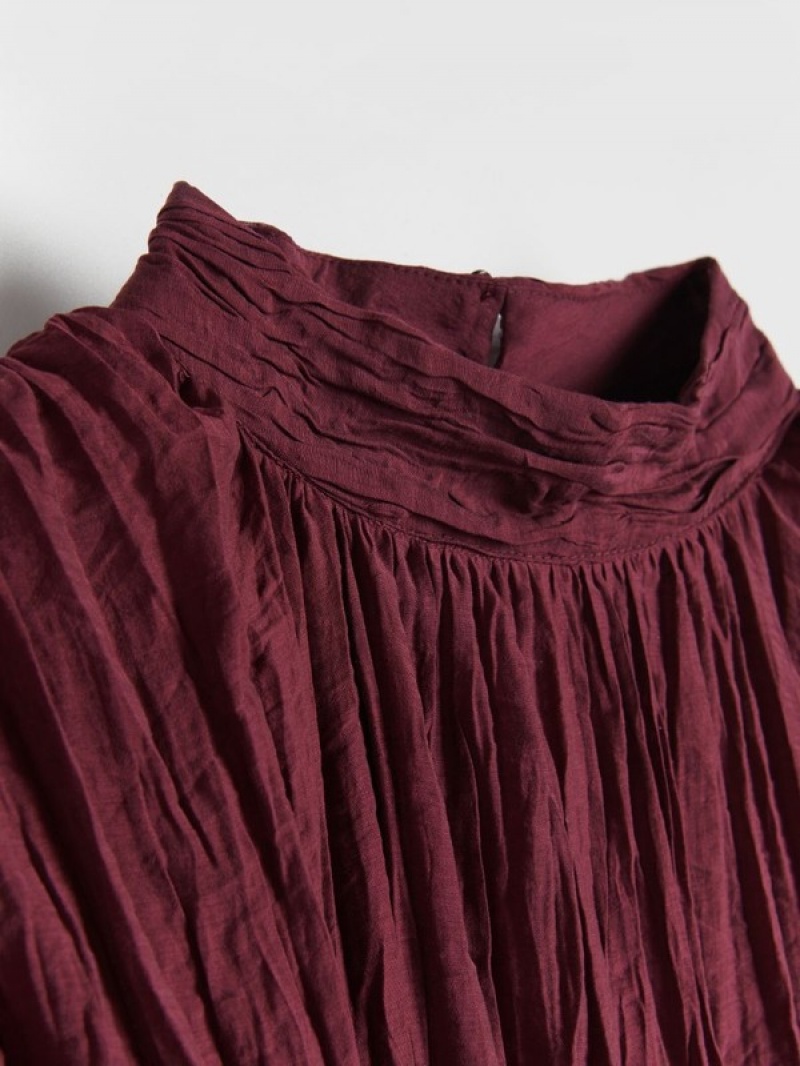 Burgundy Reserved Topdecorative Gathering Women's Shirts | FRKI-41256