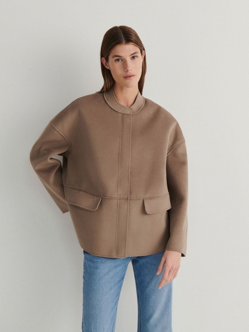 Coffee Reserved Oversized Fleece Women's Jackets | FJYM-72894