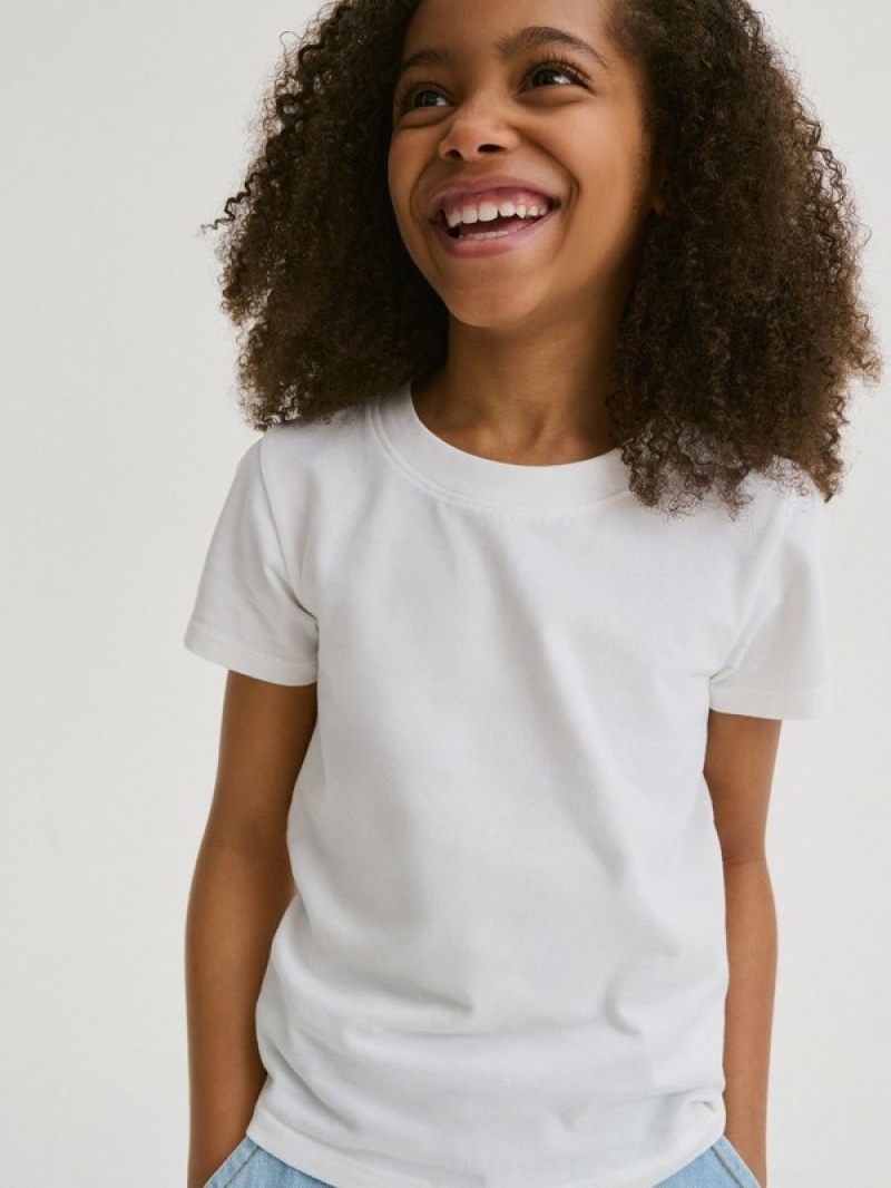 Cream Reserved Basic Cotton Rich Girls' T-shirts | PSAF-92034