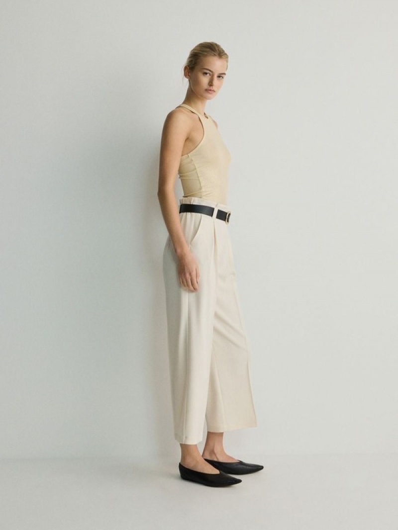 Cream Reserved Belt Women's Trousers | NSAY-64218