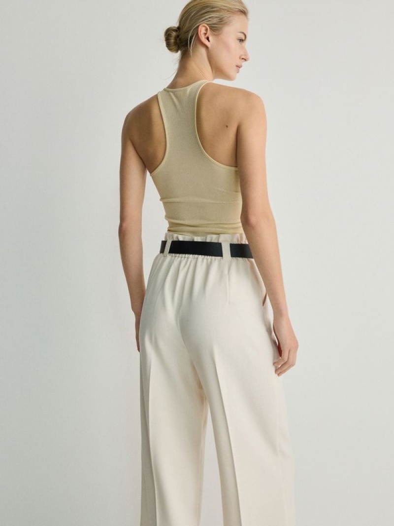 Cream Reserved Belt Women's Trousers | NSAY-64218