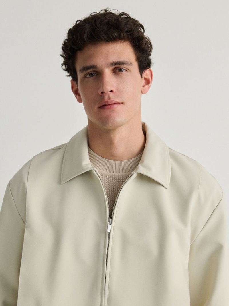 Cream Reserved Bombercollar Men's Jackets | GLQY-51829