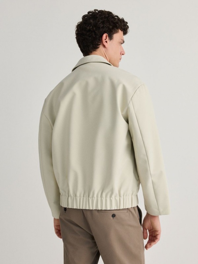 Cream Reserved Bombercollar Men's Jackets | GLQY-51829