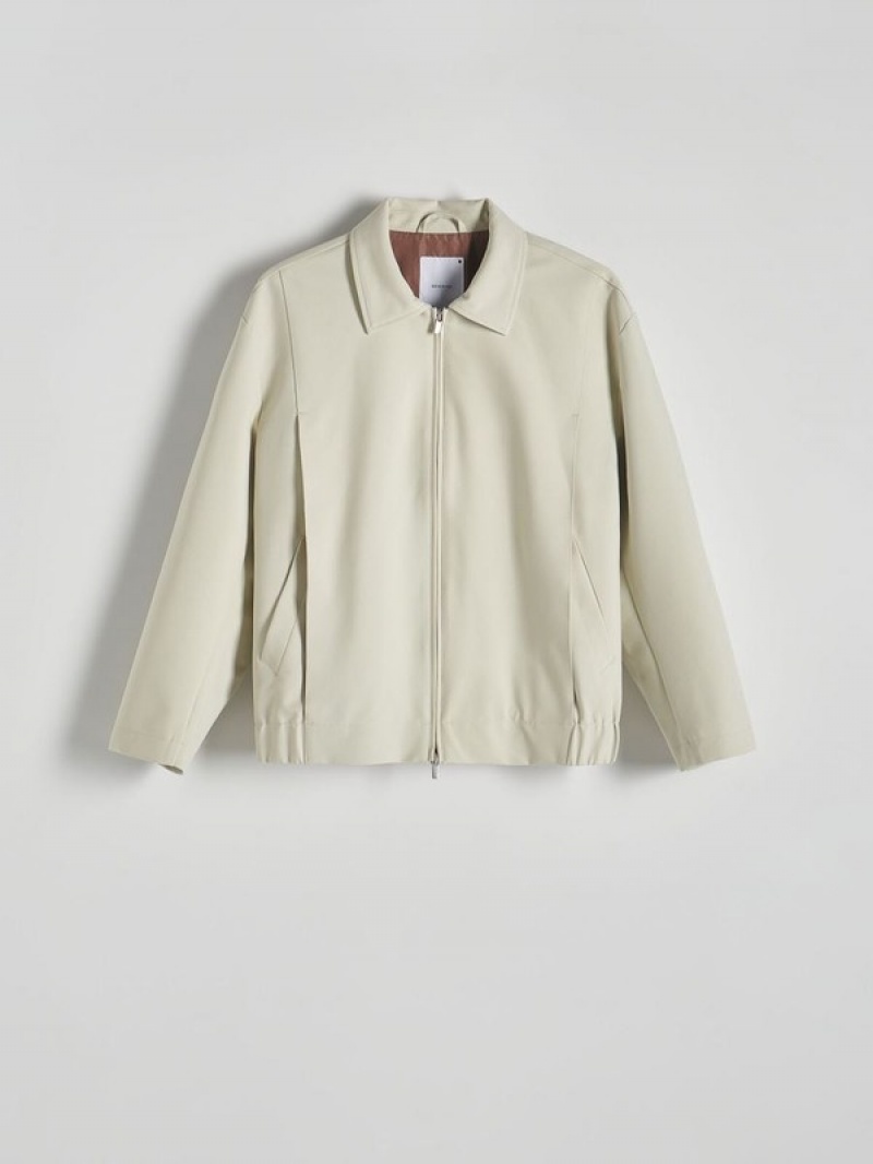 Cream Reserved Bombercollar Men's Jackets | GLQY-51829