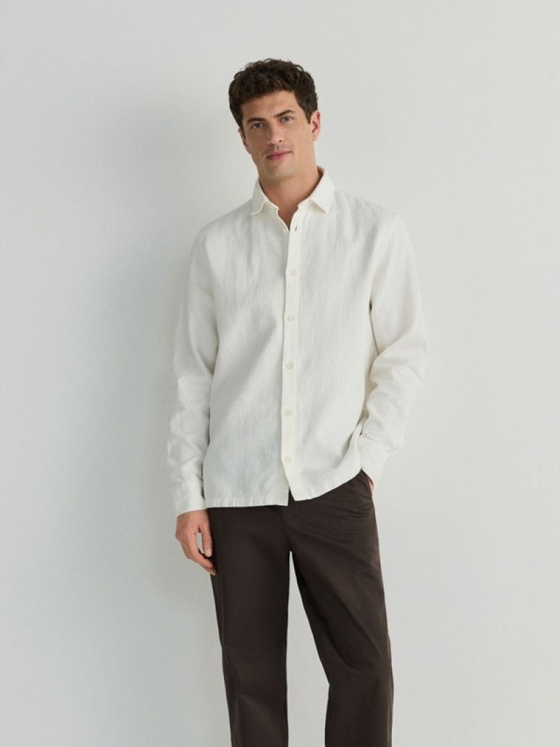 Cream Reserved Boxy Men's Shirts | XYLF-95216