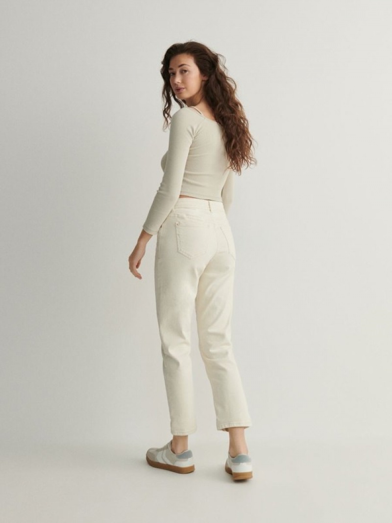 Cream Reserved Boyfriend Slim Women's Jeans | BSOW-20489