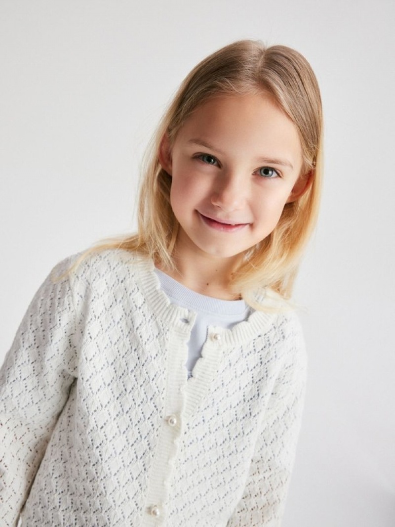 Cream Reserved Cardigandecorative Buttons Girls' Sweaters | DPEY-49182