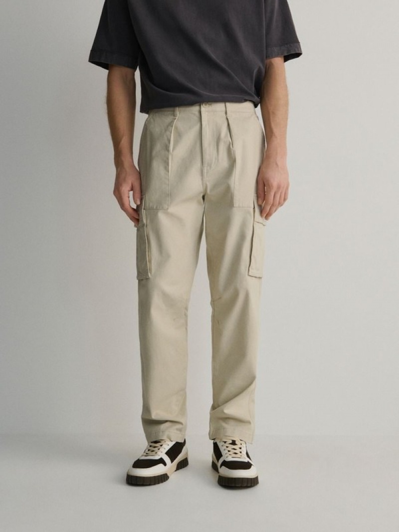 Cream Reserved Cargo Men's Trousers | BNOG-39172