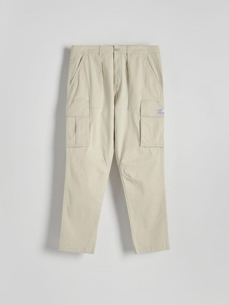 Cream Reserved Cargo Men's Trousers | BNOG-39172