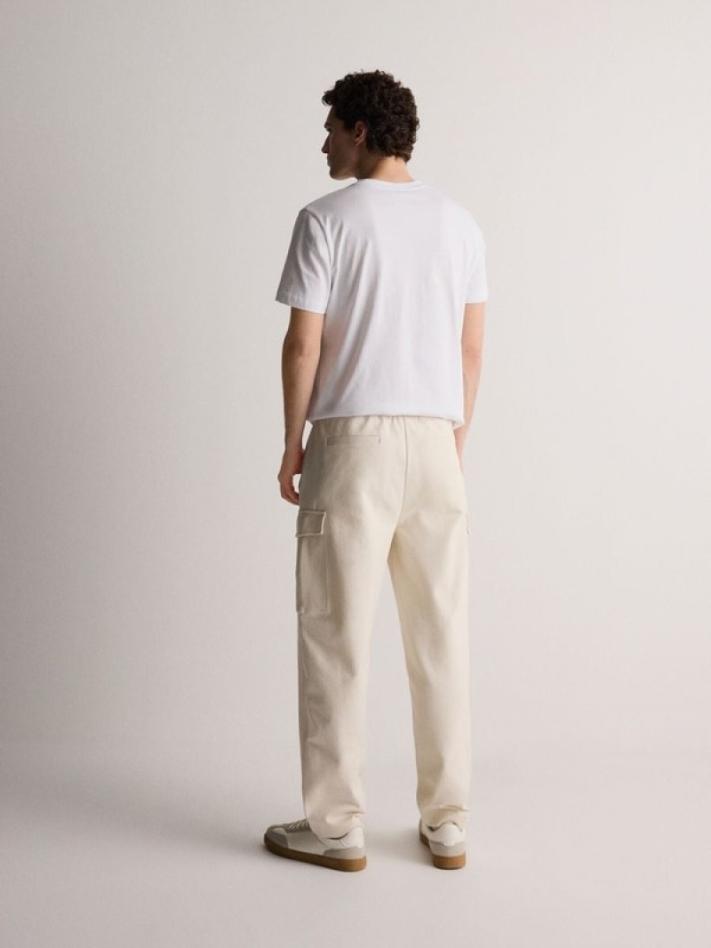 Cream Reserved Cargo Men's Trousers | CJFP-45176