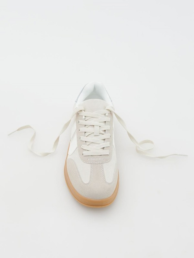 Cream Reserved Combined Materials Women's Sneakers | ZEQJ-56418