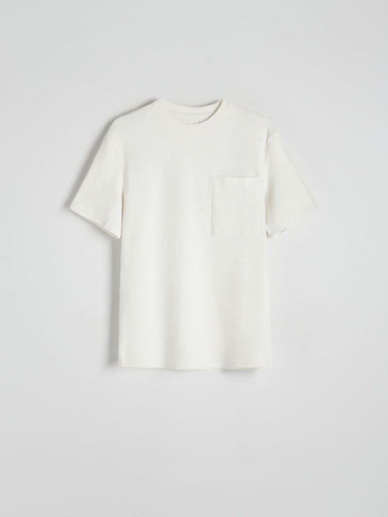 Cream Reserved Comfort Fit T-pocket Men's T-shirts | AQLH-79563