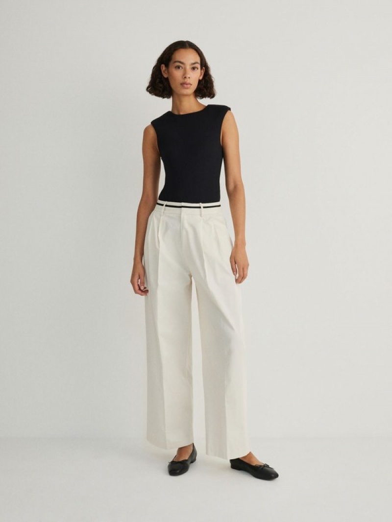 Cream Reserved Cottonpressed Crease Women's Trousers | OJSH-18603