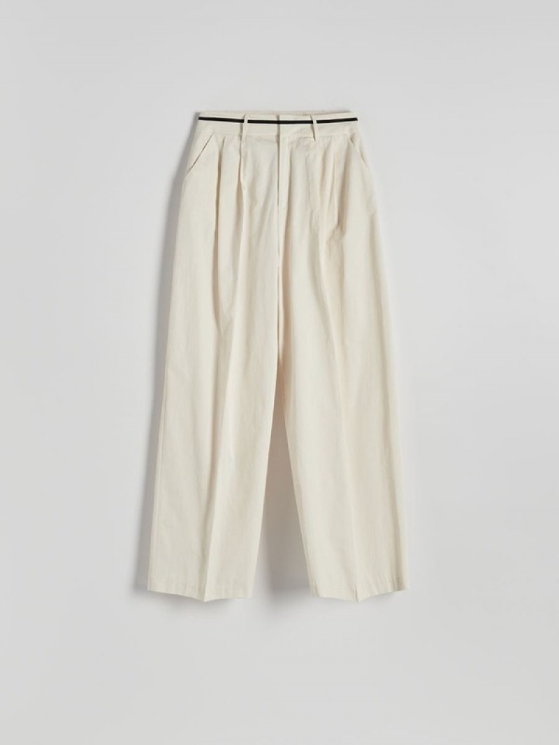 Cream Reserved Cottonpressed Crease Women's Trousers | OJSH-18603