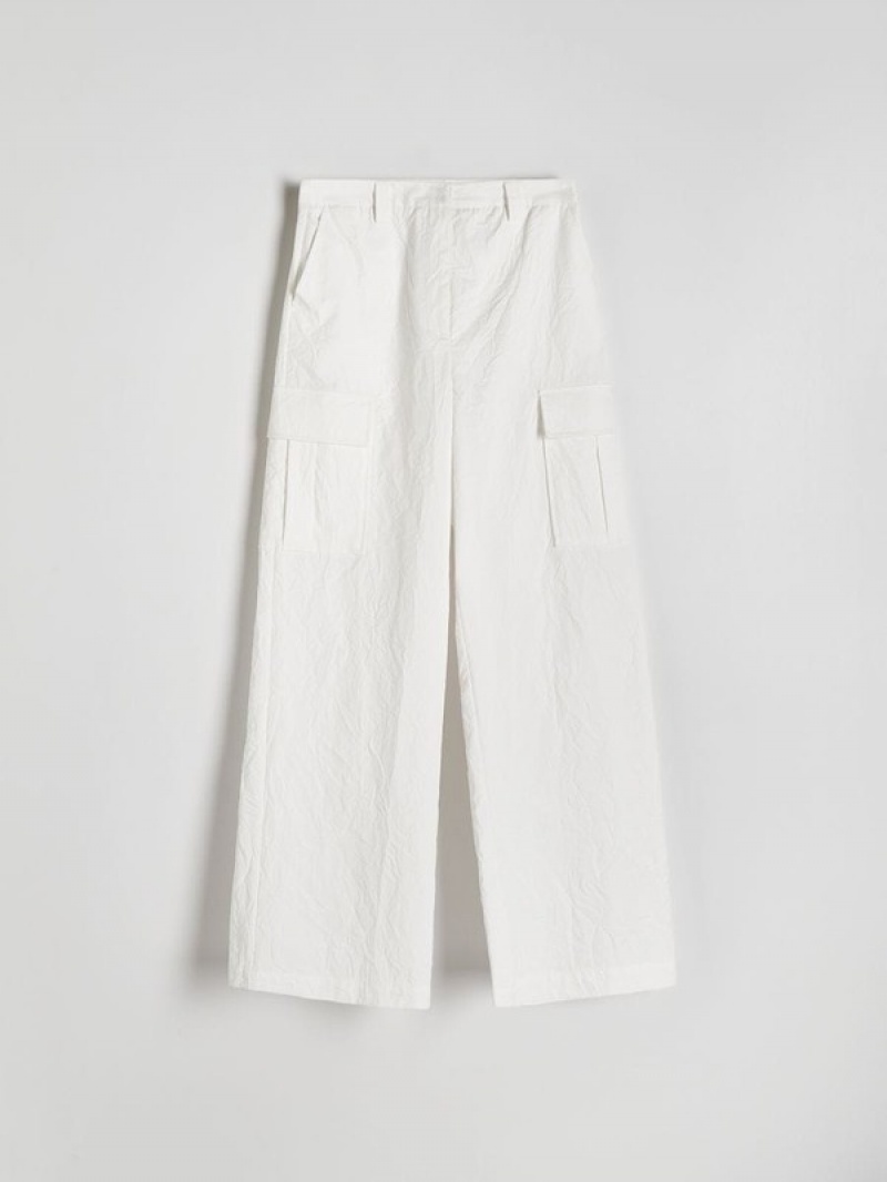 Cream Reserved Crease Effect Women's Trousers | NIJX-06427