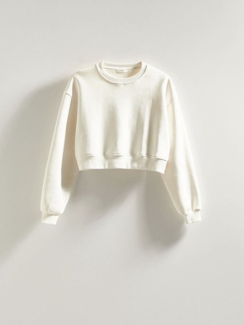 Cream Reserved Cropped Cotton Rich Women's Sweatshirts | PRGI-23790