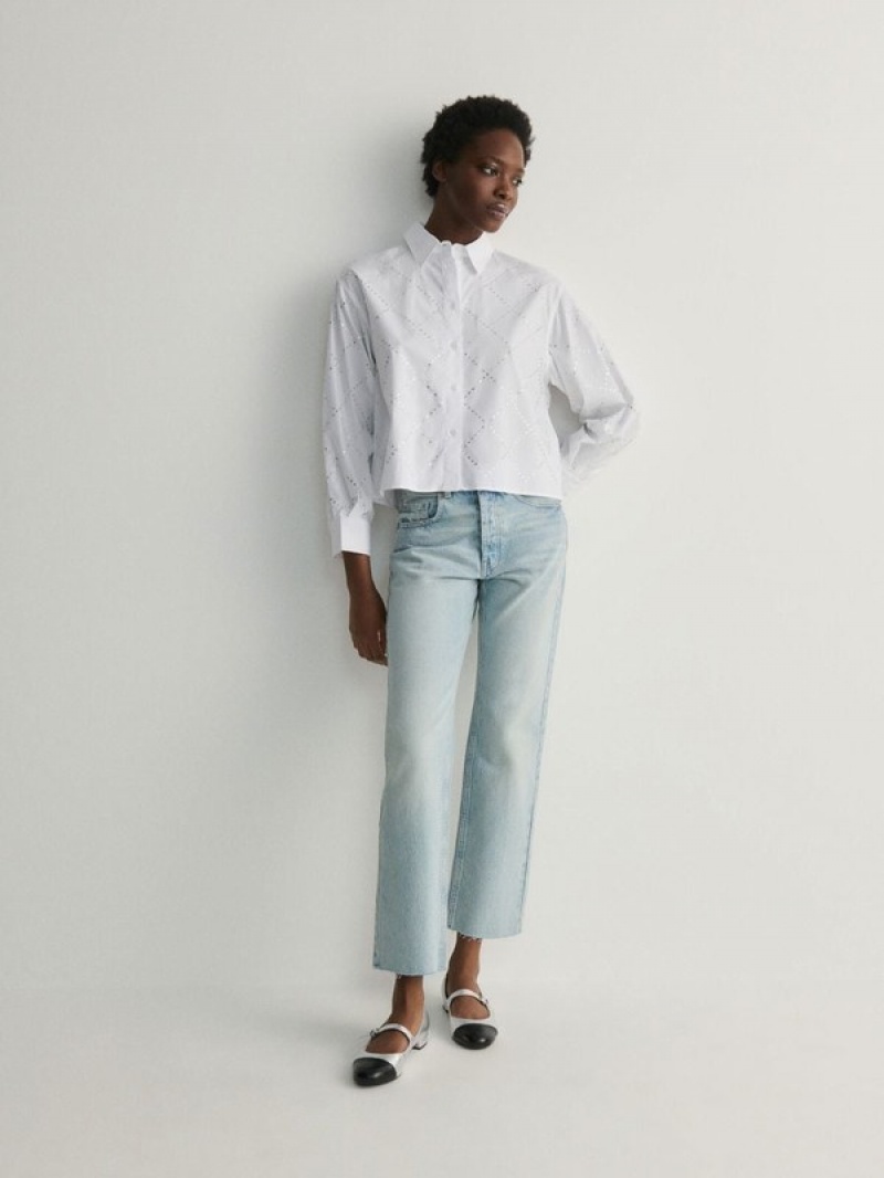 Cream Reserved Cropped Women's Shirts | NKPD-70382