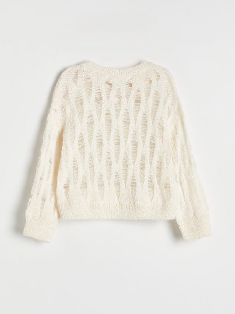 Cream Reserved Distressed Girls' Sweaters | GZST-96073