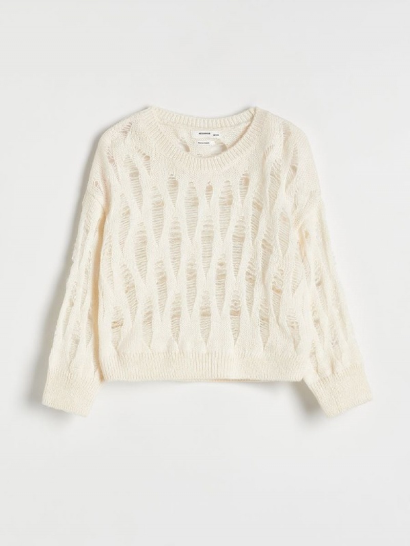 Cream Reserved Distressed Girls\' Sweaters | GZST-96073