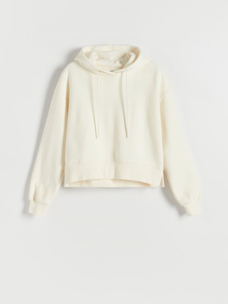 Cream Reserved Distressed Women's Sweatshirts | PYVC-73905