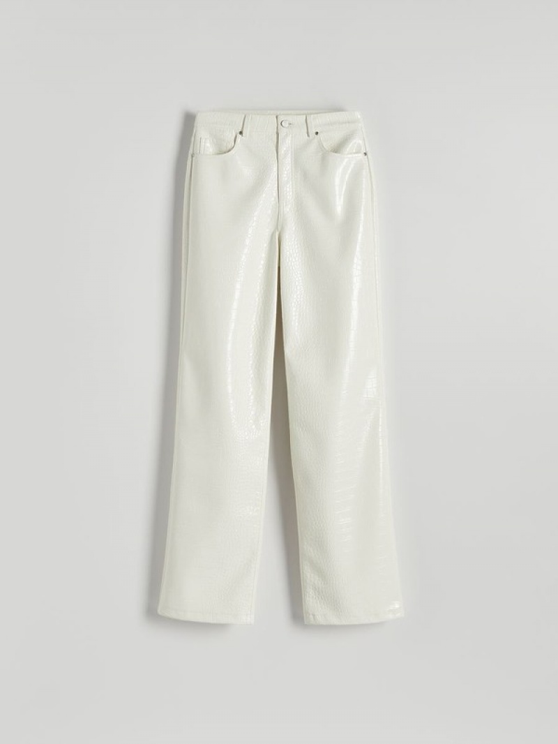 Cream Reserved Faux Leather Women's Trousers | MDQR-49537