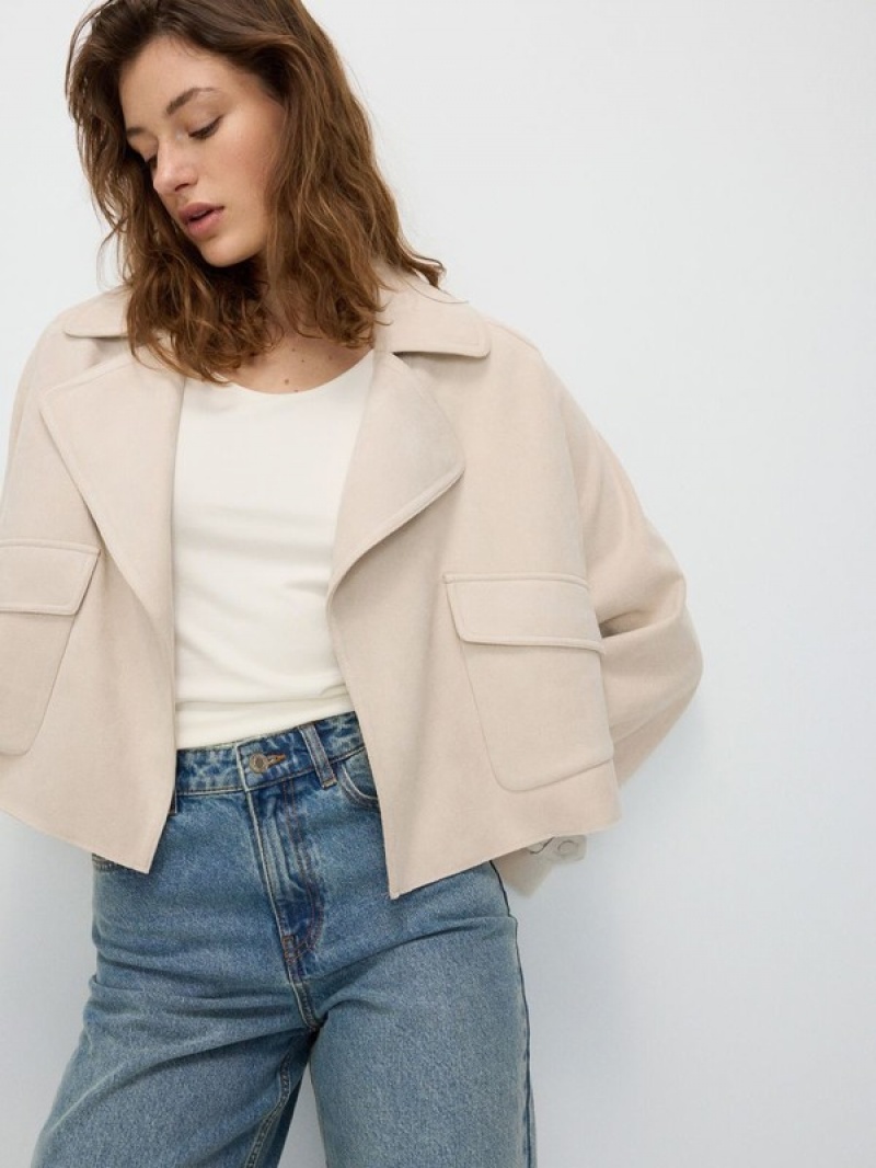 Cream Reserved Faux Suede Women's Jackets | IQMK-96487