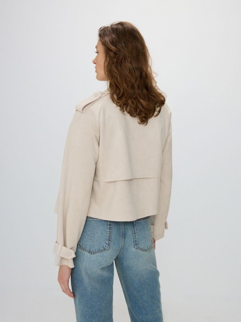 Cream Reserved Faux Suede Women's Jackets | IQMK-96487