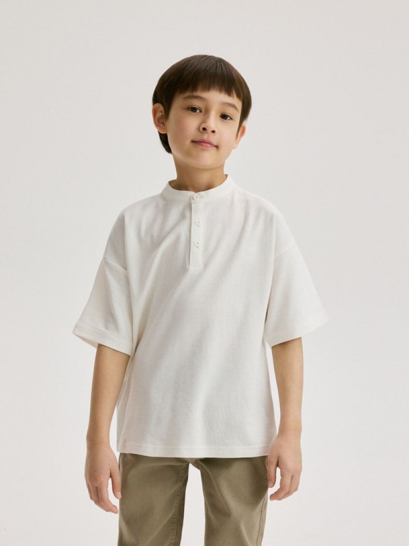 Cream Reserved Henley Cotton Boys' T-shirts | TLYX-45190