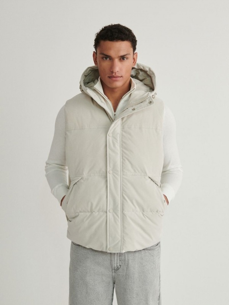 Cream Reserved Hooded Men's Vests | BYAR-48350