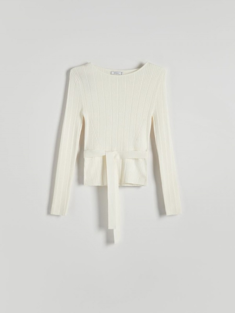 Cream Reserved Hooped Women's Sweaters | XMDQ-41809