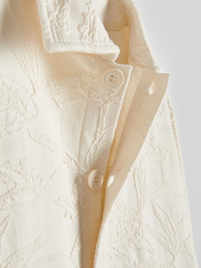 Cream Reserved Jacquard Shacket Men's Jackets | IWTD-35192