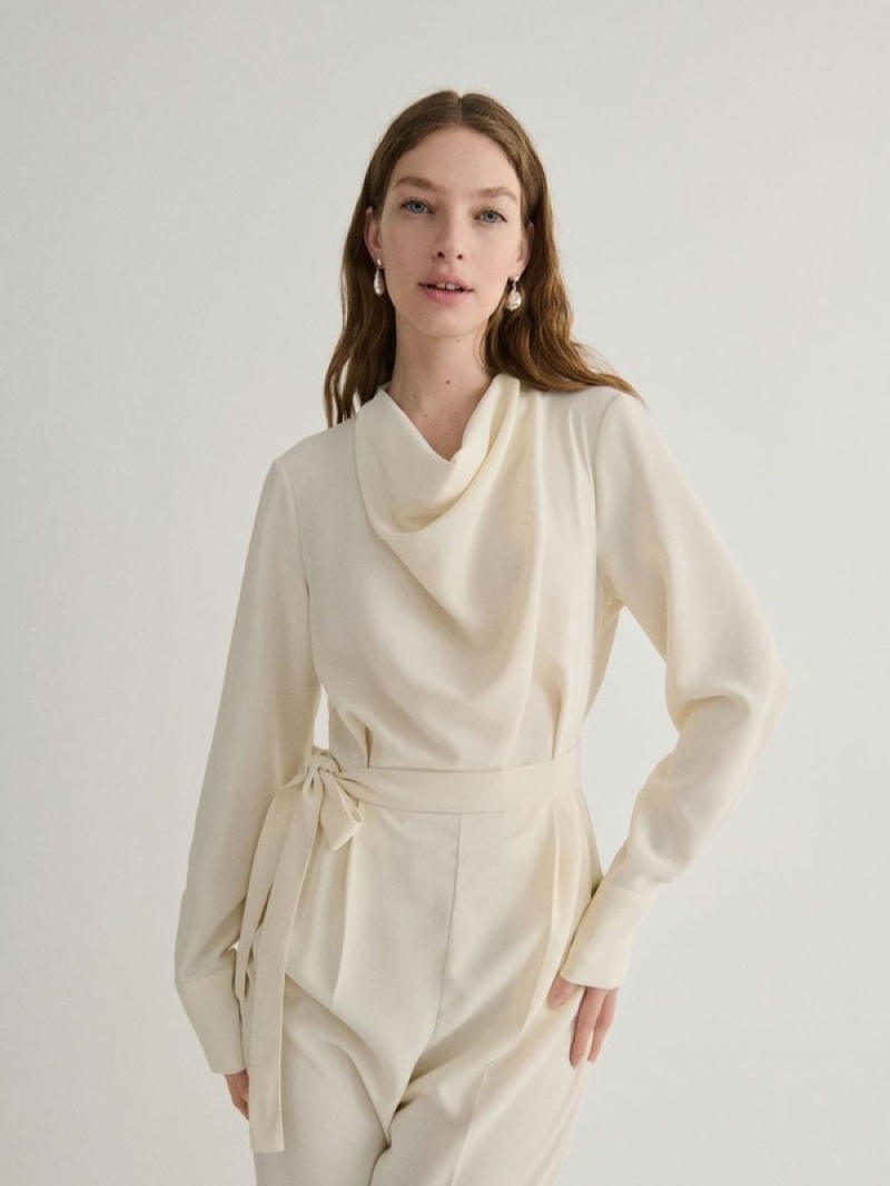 Cream Reserved Jumpdrape Neck Women's Dress | MGFK-49016