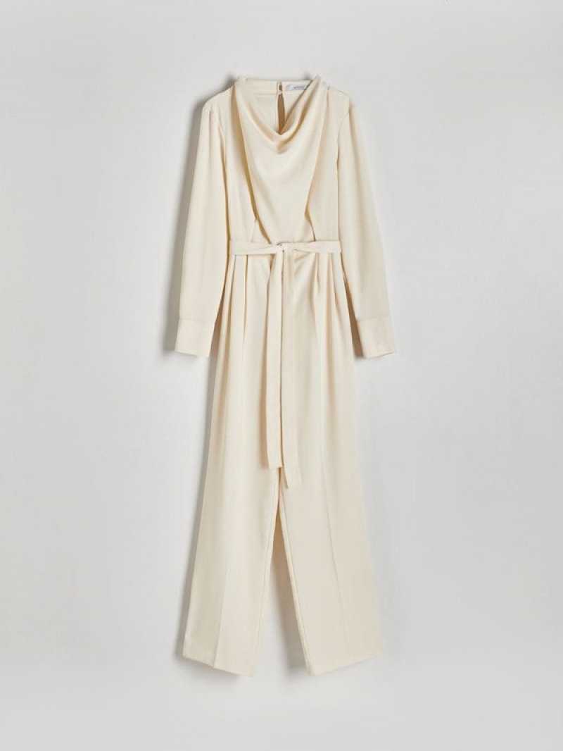 Cream Reserved Jumpdrape Neck Women's Dress | MGFK-49016