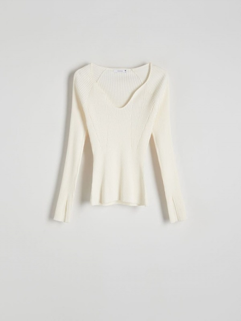 Cream Reserved Jumperdeep V Neck Women's Sweaters | TBKI-50731