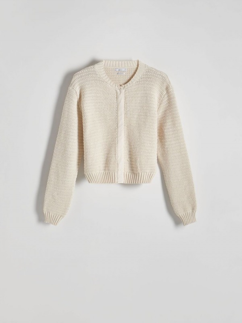 Cream Reserved Loose Knit Cardigan Women's Sweaters | EHTI-12780