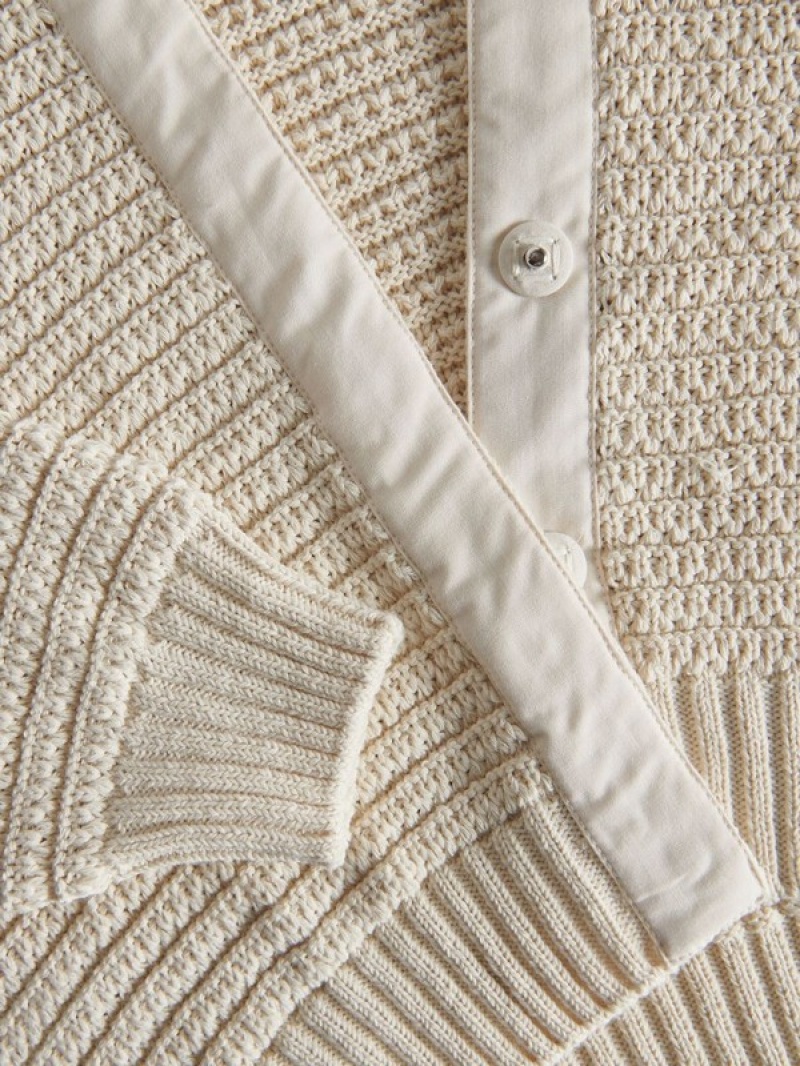 Cream Reserved Loose Knit Cardigan Women's Sweaters | EHTI-12780