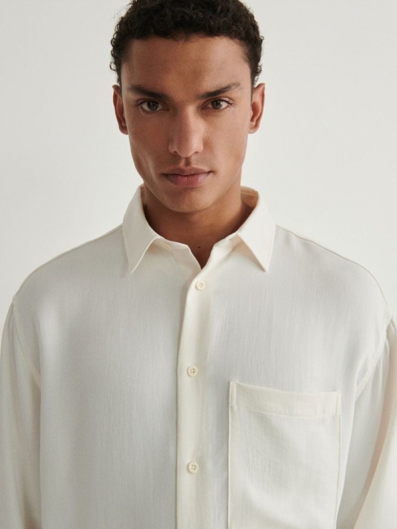 Cream Reserved Lyocell Rich Comfort Fit Men's Shirts | YZBO-63291