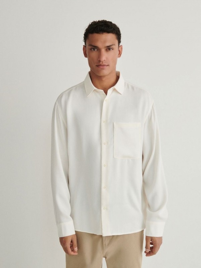 Cream Reserved Lyocell Rich Comfort Fit Men's Shirts | YZBO-63291