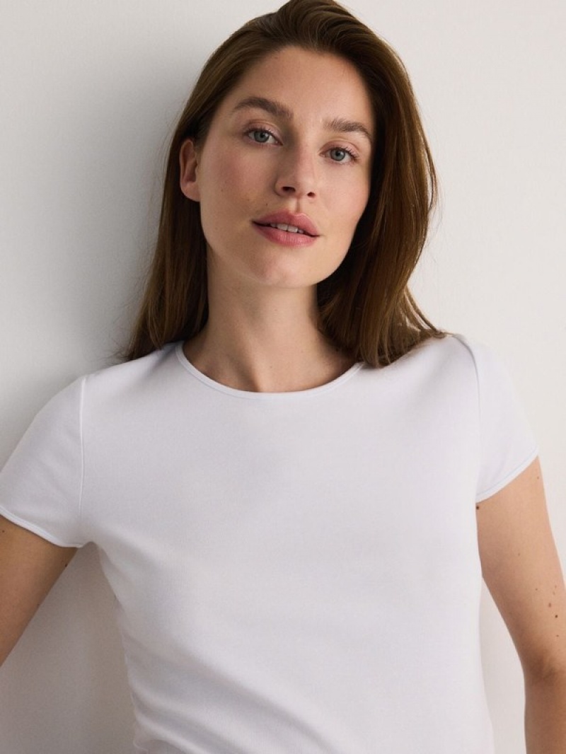 Cream Reserved Mercerised Organic Cotton Women's T-shirts | XBGU-80694