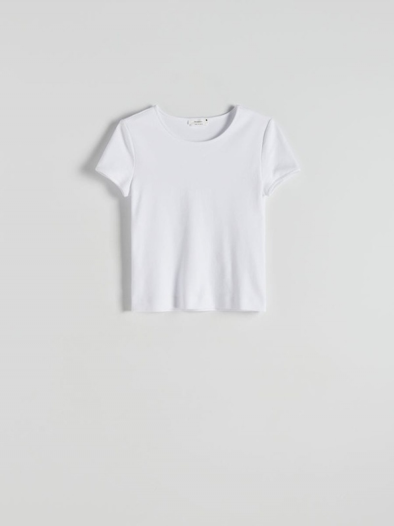 Cream Reserved Mercerised Organic Cotton Women's T-shirts | XBGU-80694