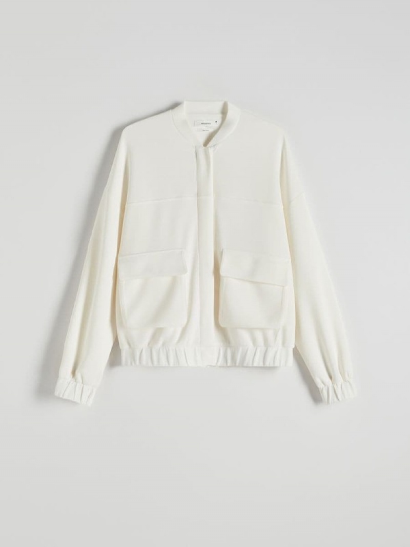 Cream Reserved Modal Blend Bomber Women's Blazers | EVPM-76153