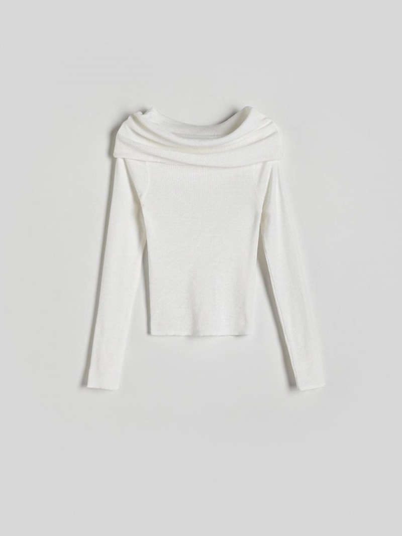 Cream Reserved Off Shoulder Women's Sweaters | NPFV-56723